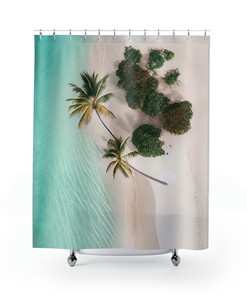 Aerial Paradise Tropical Shower Curtain with Stunning Beach Landscape