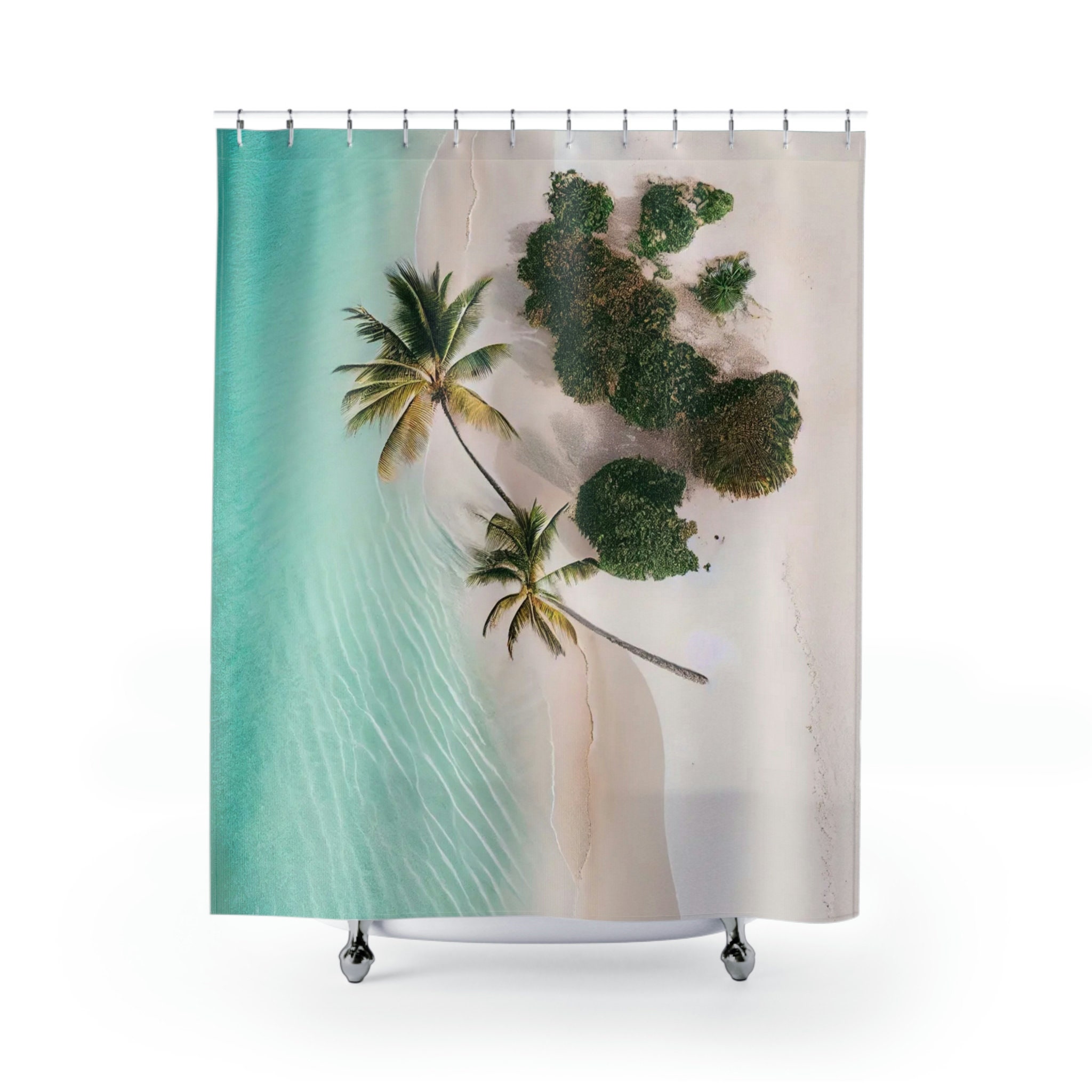 Aerial Paradise Tropical Shower Curtain with Stunning Beach Landscape