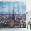 Aerial View Of Eiffel Tower Shower Curtain - Cloth Fabric Bathroom Decor In Pale Blue Brown