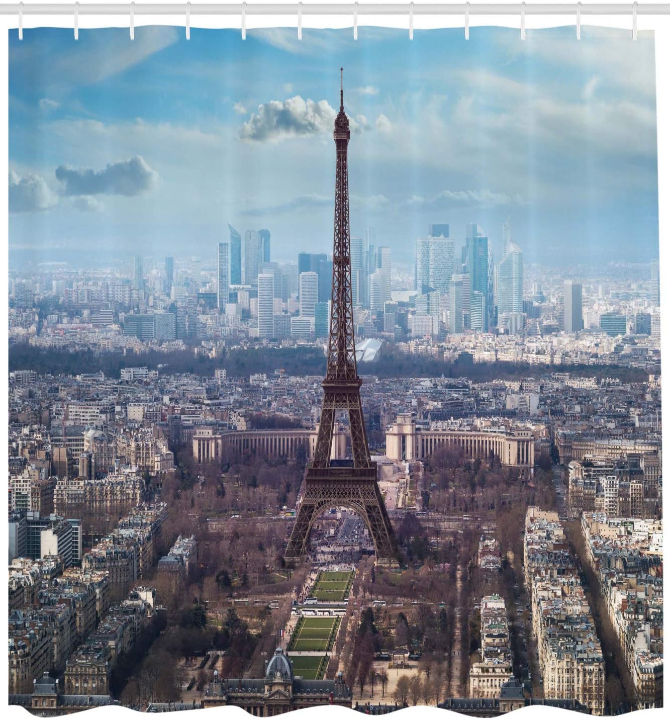 Aerial View Of Eiffel Tower Shower Curtain - Cloth Fabric Bathroom Decor In Pale Blue Brown - Image 2