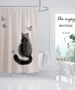 Aesthetic Black Cat Animal Butterfly Shower Curtain With Extra Heavy Quality For Bathroom Decor
