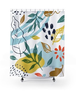 Aesthetic Botanical Floral Shower Curtain With Blue, Teal, And Yellow Color Scheme - Bring Some Color To Your Bathroom