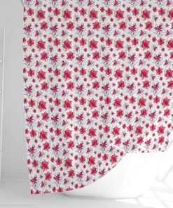 Aesthetic Festive Red Lily Floral Shower Curtain With Artistic Flowers Waterproof Fabric, Home Bath Decor Gift
