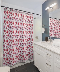 Aesthetic Festive Red Lily Floral Shower Curtain With Artistic Flowers Waterproof Fabric, Home Bath Decor Gift
