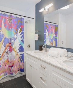 Aesthetic Sailor Moon Vaporwave Anime Shower Curtain for an Eccentric and Unique Bathroom Decor