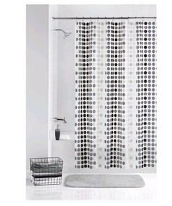 Affordable And Chic Black Gray Geometric 13-Piece Peva Shower Curtain Set By Mainstays For Your Bathroom Decor