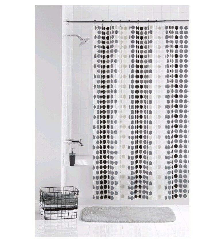 Affordable And Chic Black Gray Geometric 13-Piece Peva Shower Curtain Set By Mainstays For Your Bathroom Decor