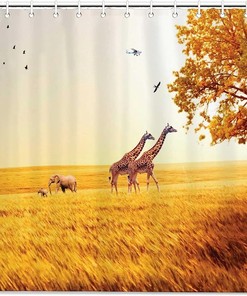 Africa Giraffe Shower Curtain - Bathroom Decor with Prairie and Autumn Theme by WengBeauty