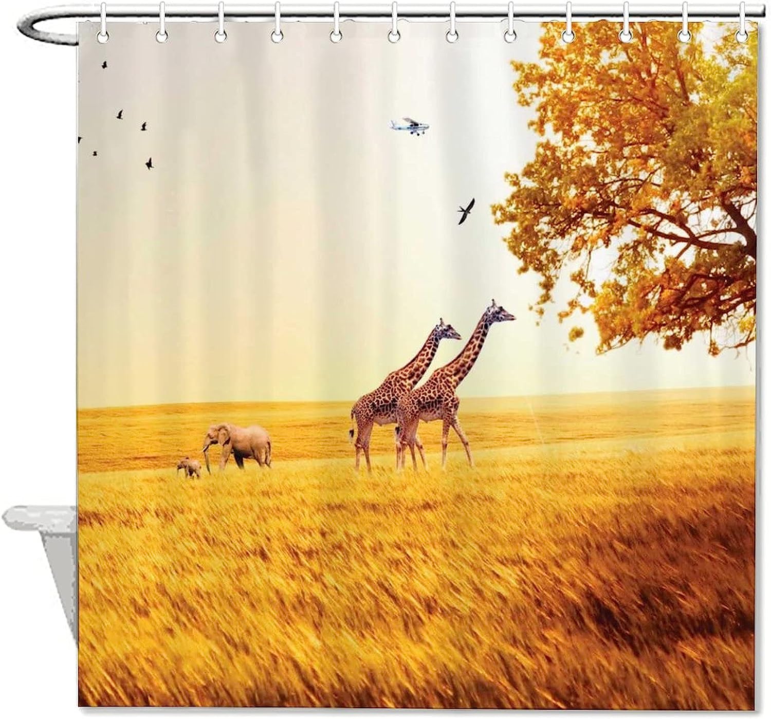 Africa Giraffe Shower Curtain - Bathroom Decor with Prairie and Autumn Theme by WengBeauty