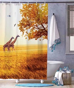 Africa Giraffe Shower Curtain - Bathroom Decor with Prairie and Autumn Theme by WengBeauty