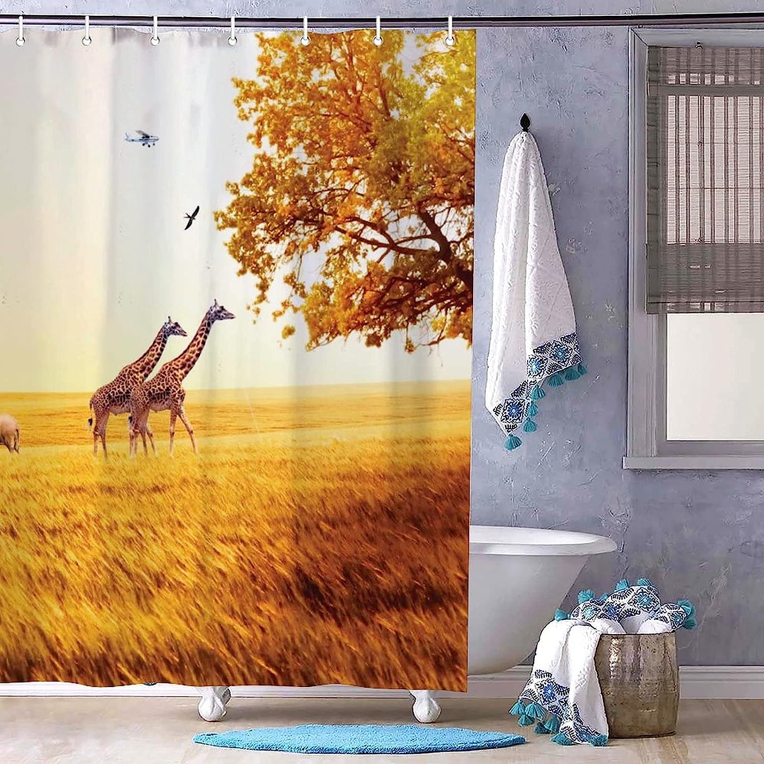 Africa Giraffe Shower Curtain - Bathroom Decor with Prairie and Autumn Theme by WengBeauty