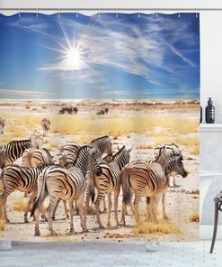 Africa Safari Park Print Shower Curtain - Wildlife Bathroom Decor