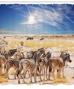 Africa Safari Park Print Shower Curtain - Wildlife Bathroom Decor
