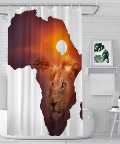 Africa Wildlife Map Design Cloth Shower Liner Fabric Shower Curtain for Your Bathroom