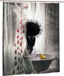 African American Afro Girl Shower Curtain With Elegant Prints, Bathroom Decor Accessory