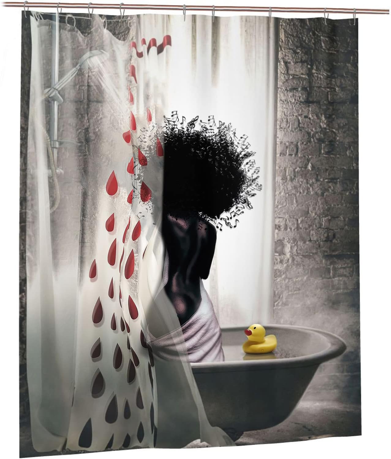 African American Afro Girl Shower Curtain With Elegant Prints, Bathroom Decor Accessory