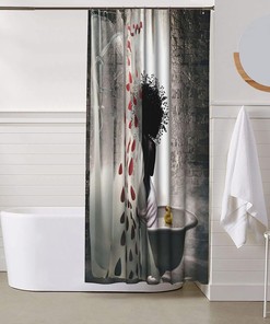 African American Afro Girl Shower Curtain With Elegant Prints, Bathroom Decor Accessory