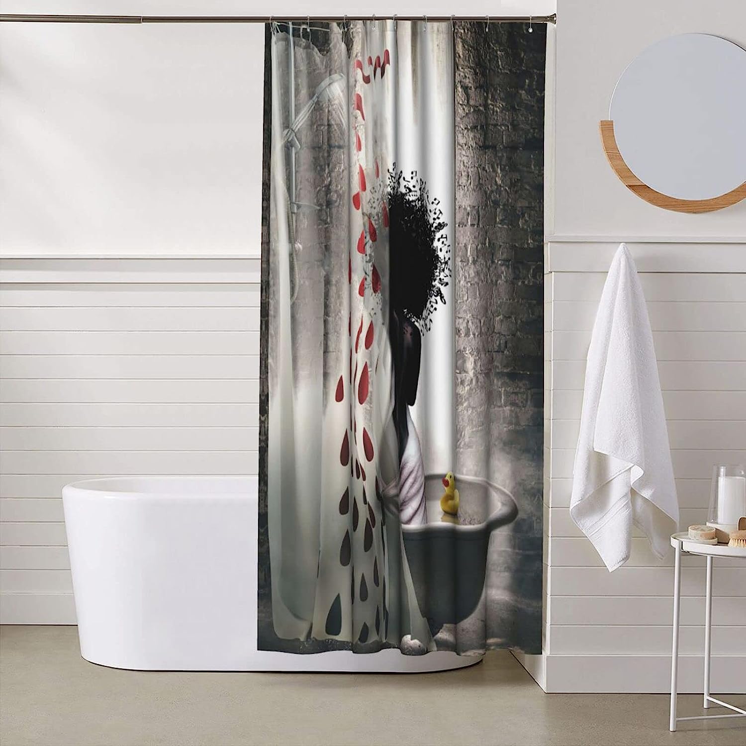 African American Afro Girl Shower Curtain With Elegant Prints, Bathroom Decor Accessory