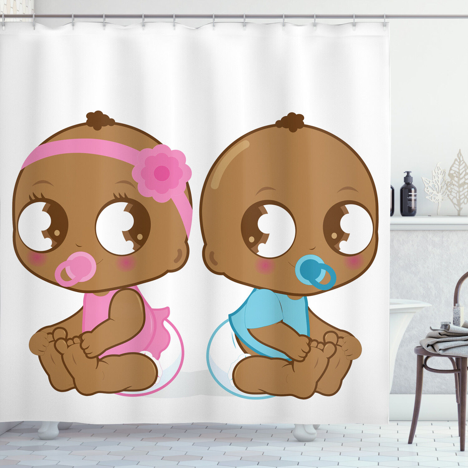 African American Baby Printed Shower Curtain for Kid's Bathroom Decor- Waterproof and Unique