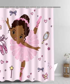 African American Ballerina Dancer Ballet Shower Curtain, Nursery Bathroom Decor 