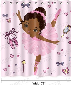 African American Ballerina Dancer Ballet Shower Curtain, Nursery Bathroom Decor