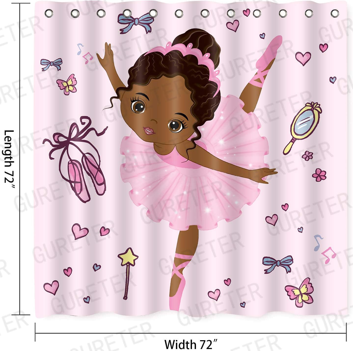 African American Ballerina Dancer Ballet Shower Curtain, Nursery Bathroom Decor