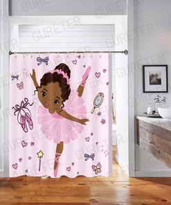 African American Ballerina Dancer Ballet Shower Curtain, Nursery Bathroom Decor