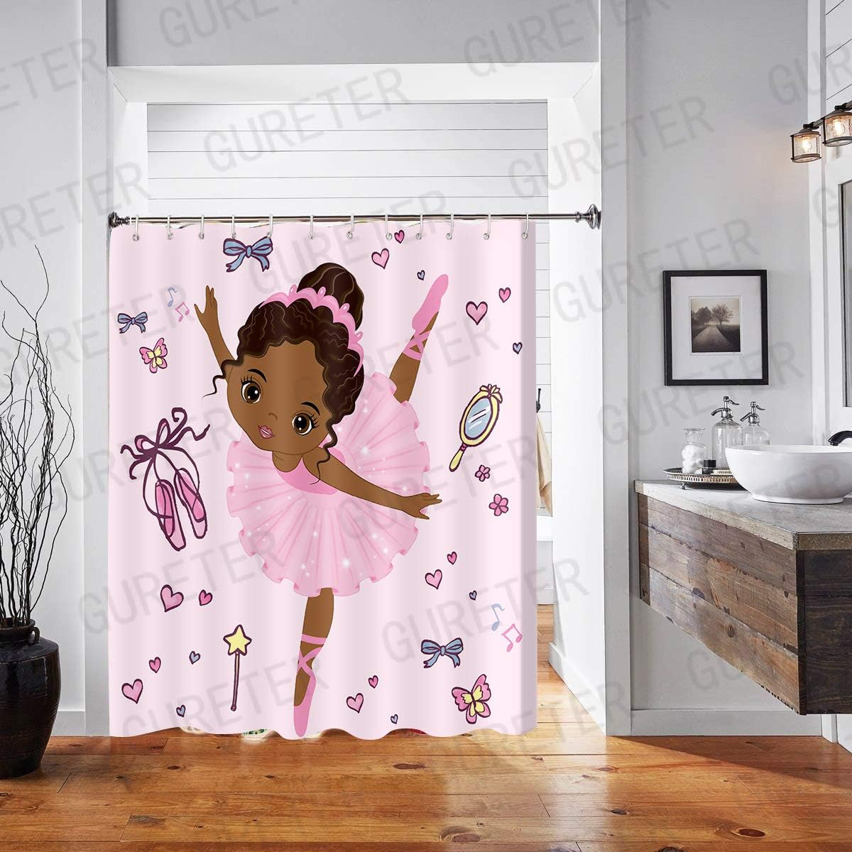 African American Ballerina Dancer Ballet Shower Curtain, Nursery Bathroom Decor