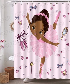 African American Ballerina Dancer Ballet Shower Curtain, Nursery Bathroom Decor