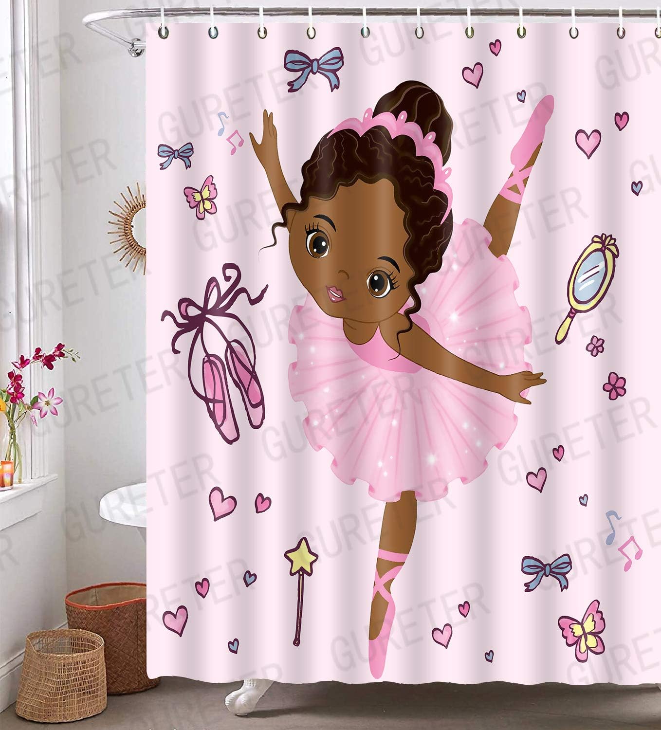 African American Ballerina Dancer Ballet Shower Curtain, Nursery Bathroom Decor