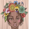 African American Beautiful Woman Floral Wreath Hand Drawn Fashion Portrait Shower Curtain - Hippie Afro Africa Machine