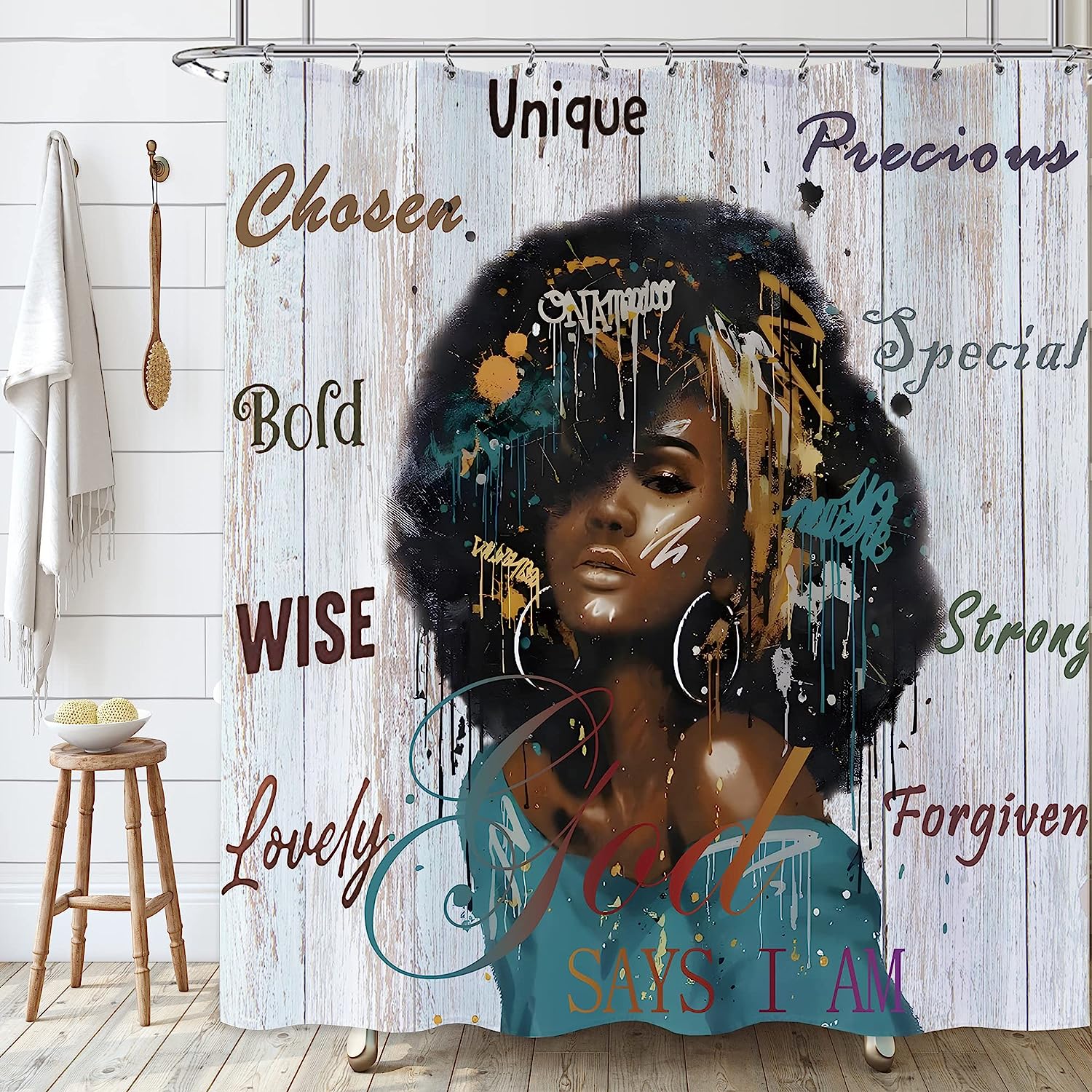 African American Beauty Inspirational Quotes Shower Curtain for Motivating Morning Routine
