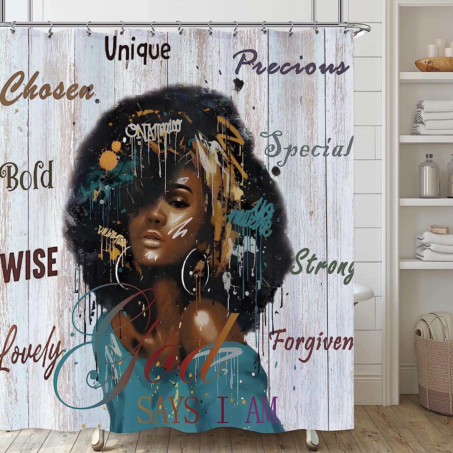 African American Beauty Inspirational Quotes Shower Curtain for Motivating Morning Routine