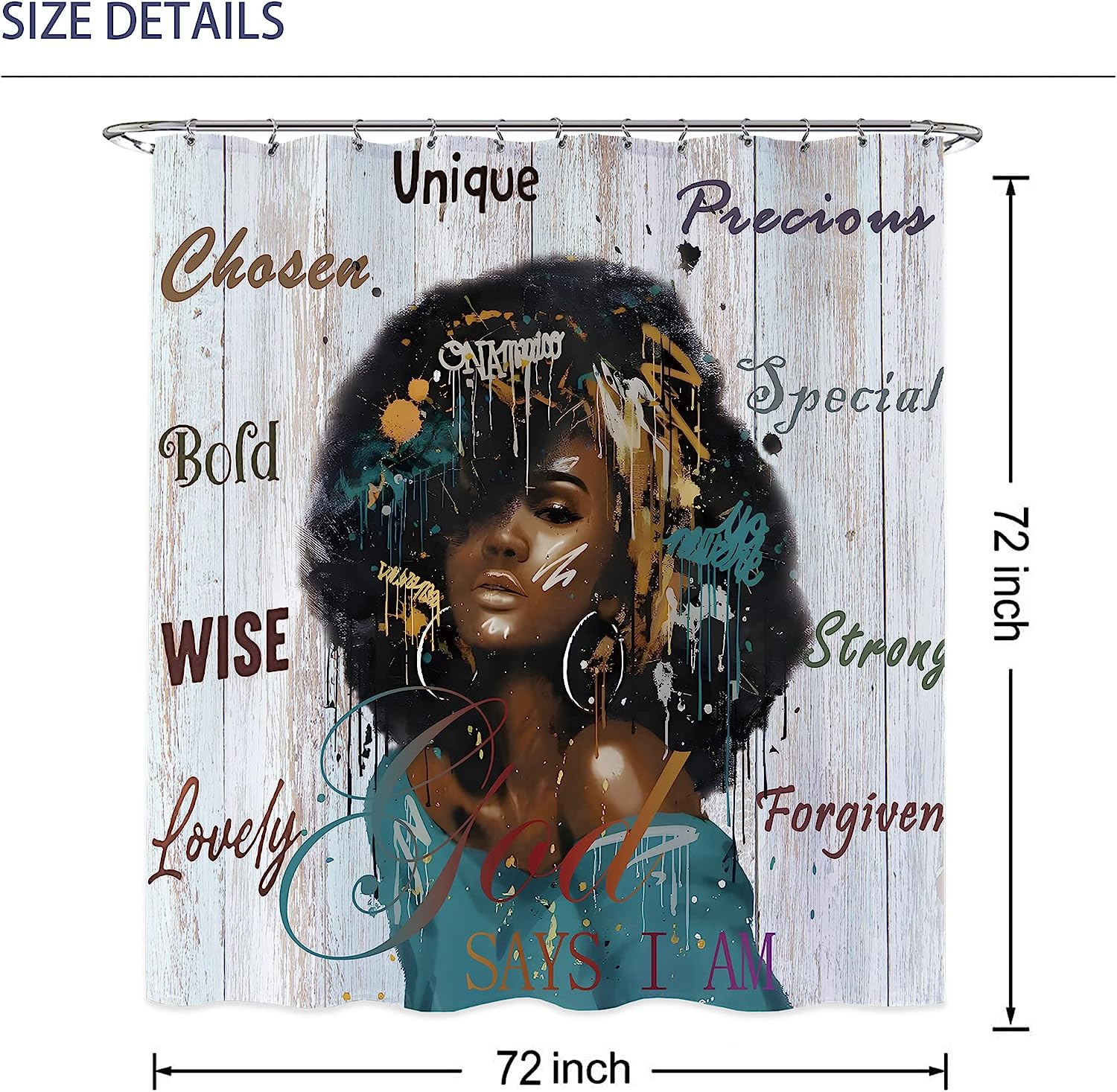 African American Beauty Inspirational Quotes Shower Curtain for Motivating Morning Routine