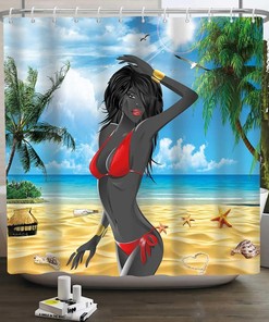 African American Black Girl Shower Curtain - Sexy Girl on The Beach Bathroom Decor
