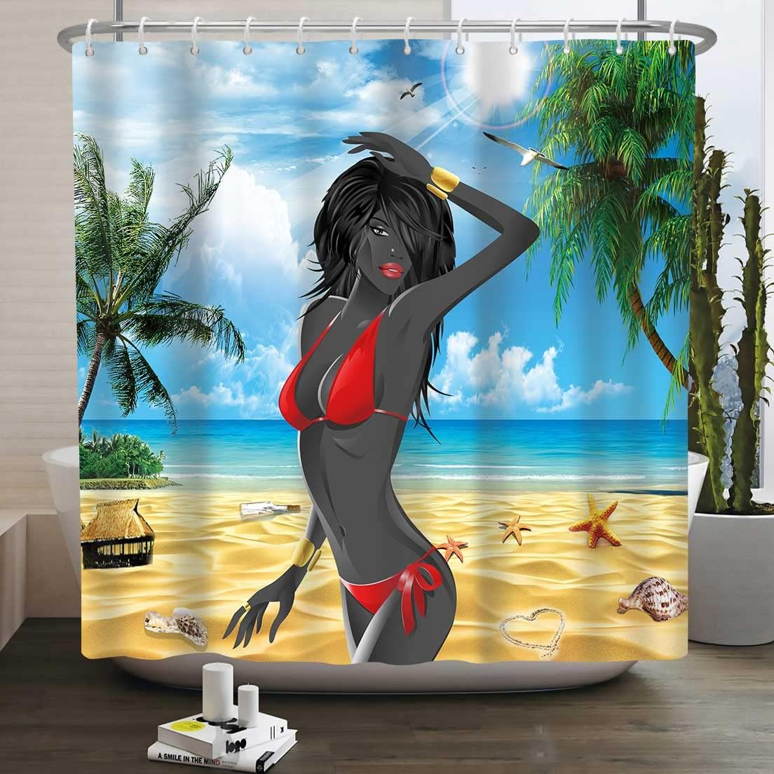 African American Black Girl Shower Curtain - Sexy Girl on The Beach Bathroom Decor