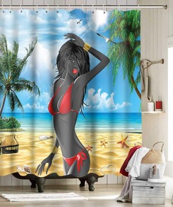 African American Black Girl Shower Curtain - Sexy Girl on The Beach Bathroom Decor