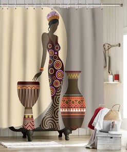 African American Black Girl Shower Curtain - Standing Next to The Bottle Bathroom Decor