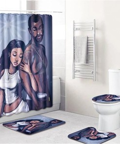 African American Black Love Print Shower Curtain
