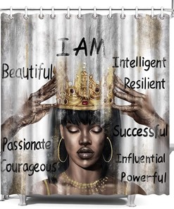African American Black Queen Motivational Quotes Print Shower Curtain - Machine Washable Bathroom Decor