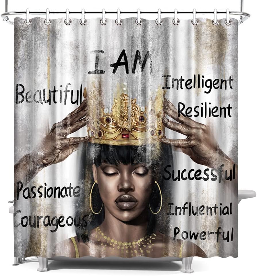 African American Black Queen Motivational Quotes Print Shower Curtain - Machine Washable Bathroom Decor