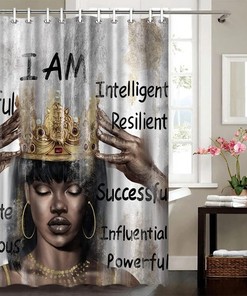 African American Black Queen Motivational Quotes Print Shower Curtain - Machine Washable Bathroom Decor