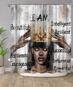 African American Black Queen Motivational Quotes Print Shower Curtain - Machine Washable Bathroom Decor