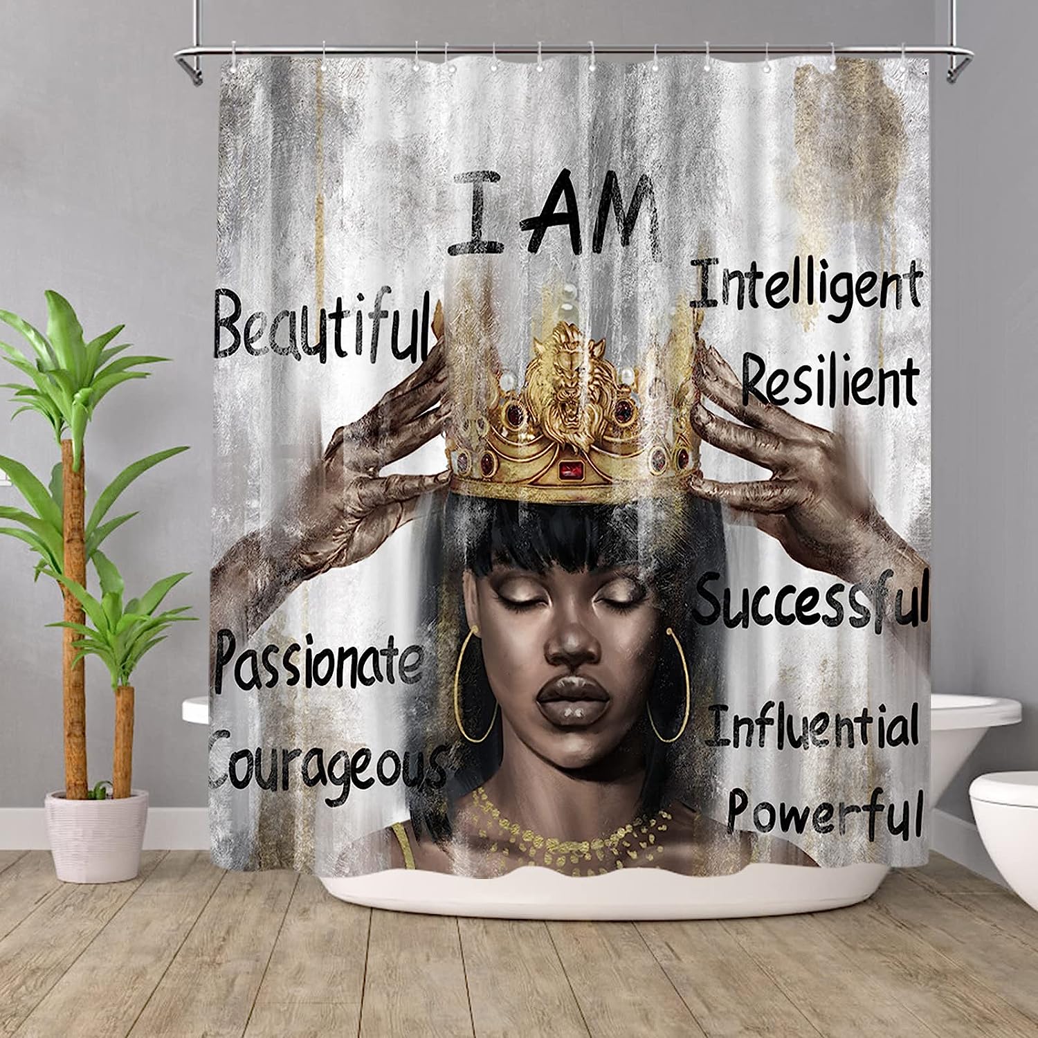 African American Black Queen Motivational Quotes Print Shower Curtain - Machine Washable Bathroom Decor