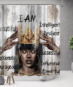 African American Black Queen Motivational Quotes Print Shower Curtain - Machine Washable Bathroom Decor