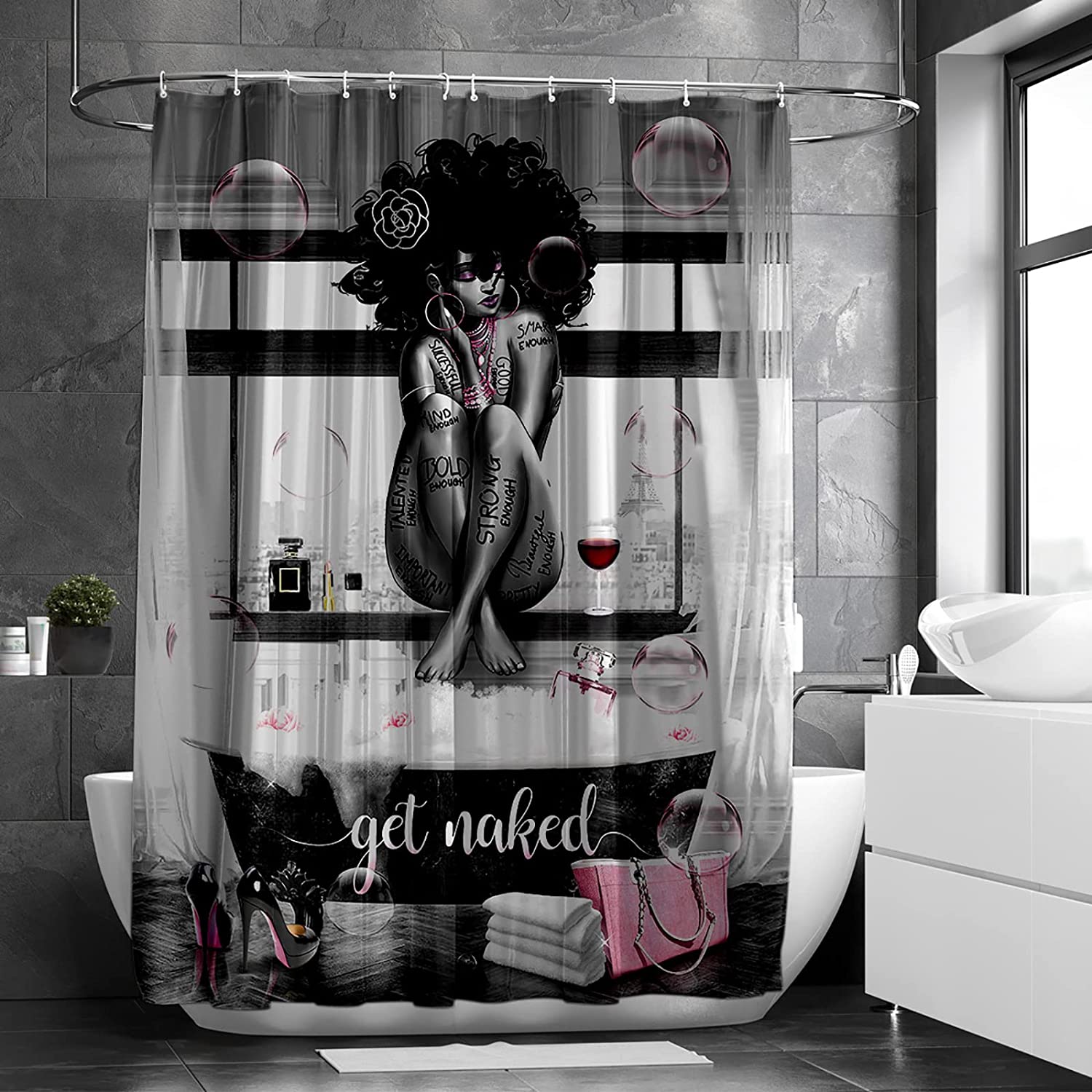African American Boldrole Shower Curtain, Fashionable Black Girl And Bathtub Print, Waterproof Fabric For The Bathroom - Image 2
