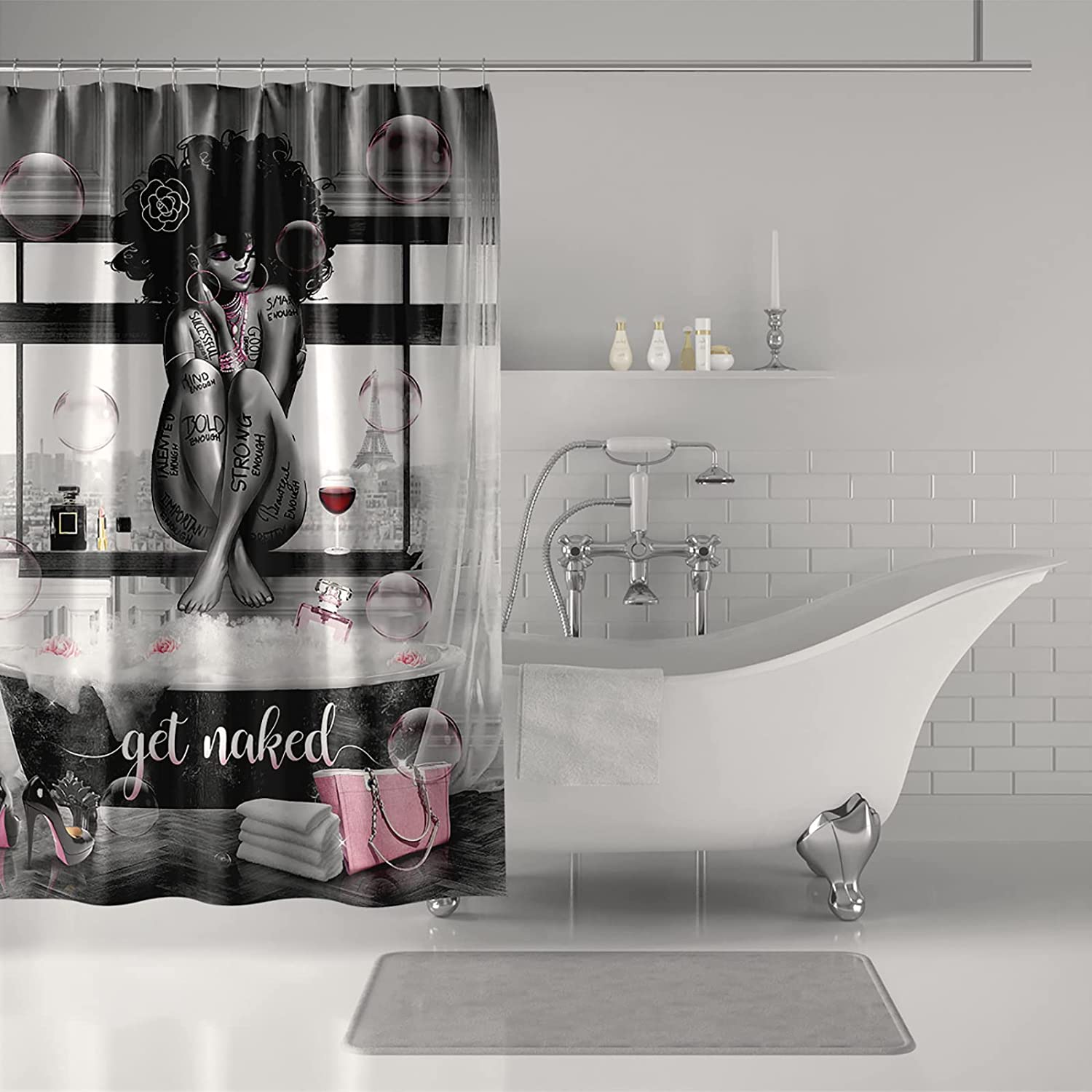African American Boldrole Shower Curtain, Fashionable Black Girl And Bathtub Print, Waterproof Fabric For The Bathroom - Image 4