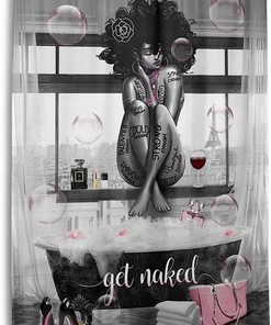 African American Get Naked Shower Curtain - Grey Bathroom Decor