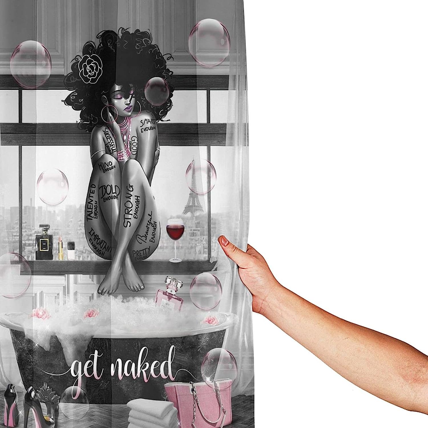 African American Get Naked Shower Curtain - Grey Bathroom Decor