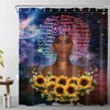 African American Girl Galaxy Shower Curtain with Sunflower and Slogan for Bathroom Decor 